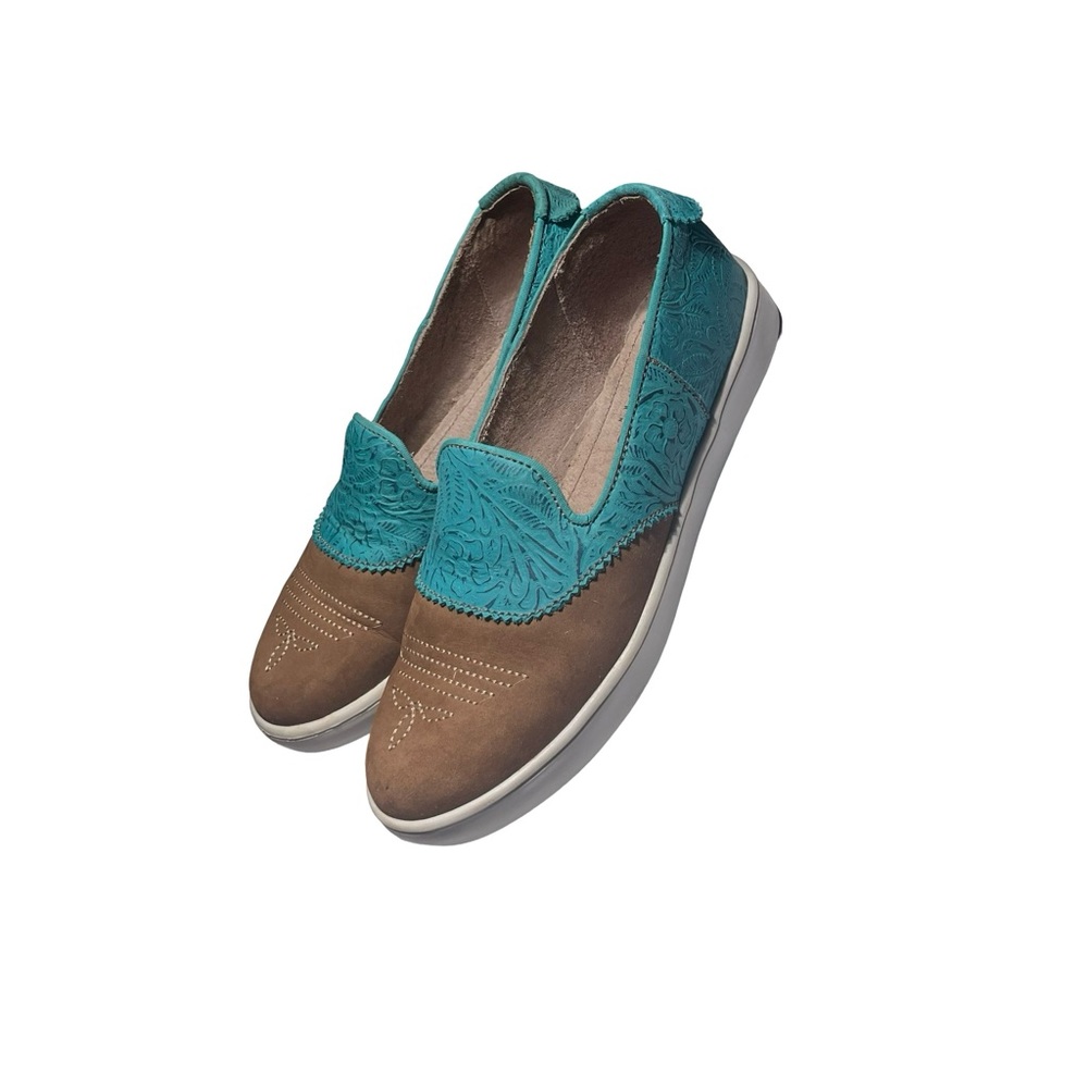 Bandoleros Calzado Roosfer Leather Slip-On Shoes Brown & Turquoise‎